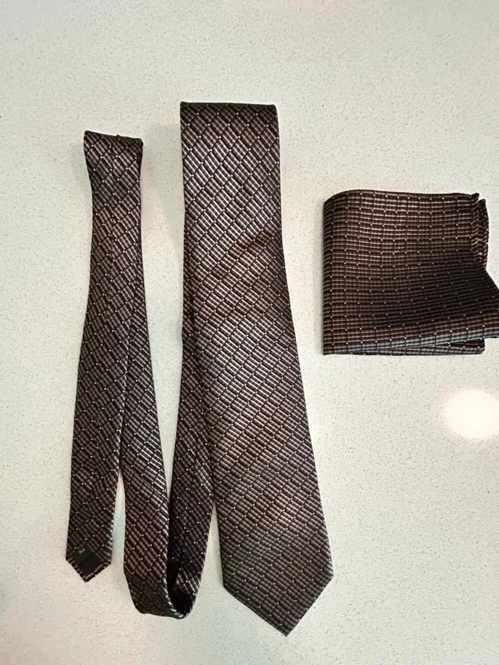 Mario Laube Men’s 100%Silk Tie & Pocket Square Set Made in Italy Brown New
